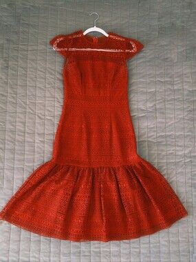 ANTONIO MELANI Orange Red Lace Midi Dress